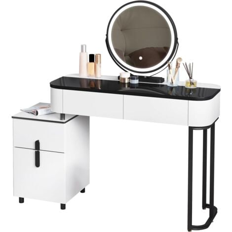 WOLTU Toeletta da Trucco con Luci Dimmerabili e 1 Armadietto Mobile, Toeletta da Camera da Letto, Bianco+Nero