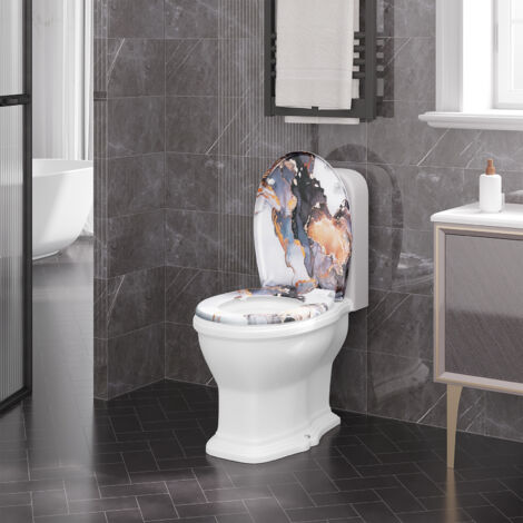 WOLTU Toilettendeckel Klodeckel WC Sitz mit Absenkautomatik, Toilettensitz mit Motiv, Klobrille Montage von oben, Toilettensitz mit Quick-Release-Funktion, 175kg belastbar, Abstraktes Marmormuster