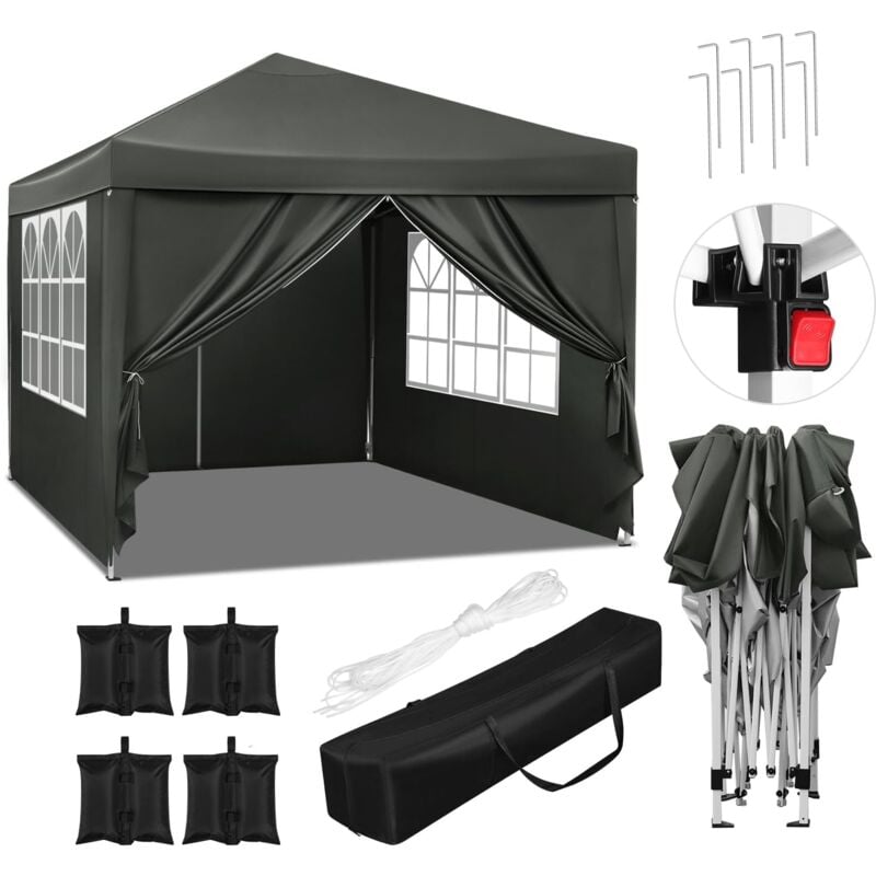 Woltu - Tonnelle de Jardin 3x3m avec 4 Sacs de Sable Tente Pliante Auvent Pliable, Hauteur Réglable, Imperméable Protection du Soleil uv 50+ avec Un