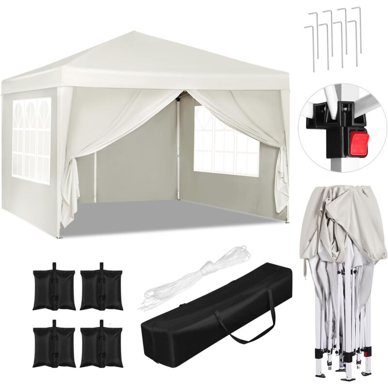 Woltu - Tonnelle de Jardin 3x3m avec 4 Sacs de Sable Tente Pliante Auvent Pliable, Hauteur Réglable, Imperméable Protection du Soleil uv 50+ avec Un