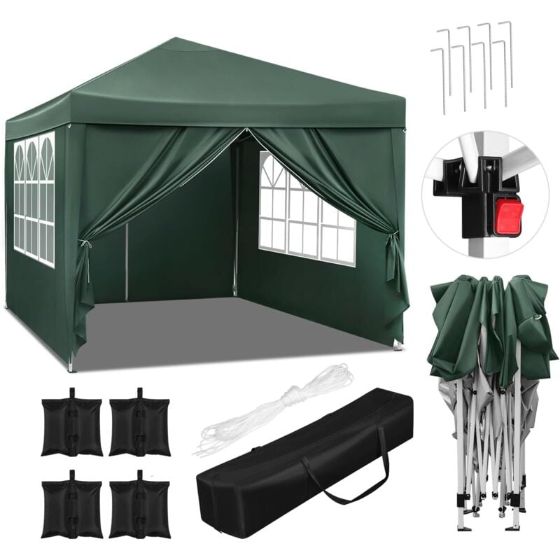 Woltu - Tonnelle de Jardin 3x3m avec 4 Sacs de Sable Tente Pliante Auvent Pliable, Hauteur Réglable, Imperméable Protection du Soleil uv 50+ avec Un
