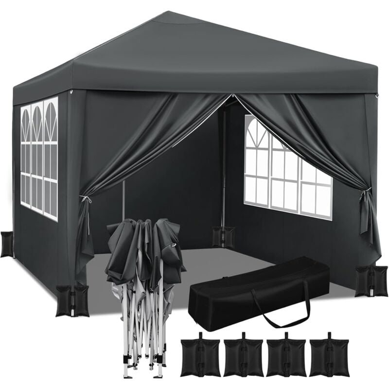 Woltu - Tonnelle de Jardin 3x3m avec 4 Sacs de Sable Tente Pliante Auvent Pliable, Hauteur Réglable, Imperméable Protection du Soleil uv 50+ avec Un