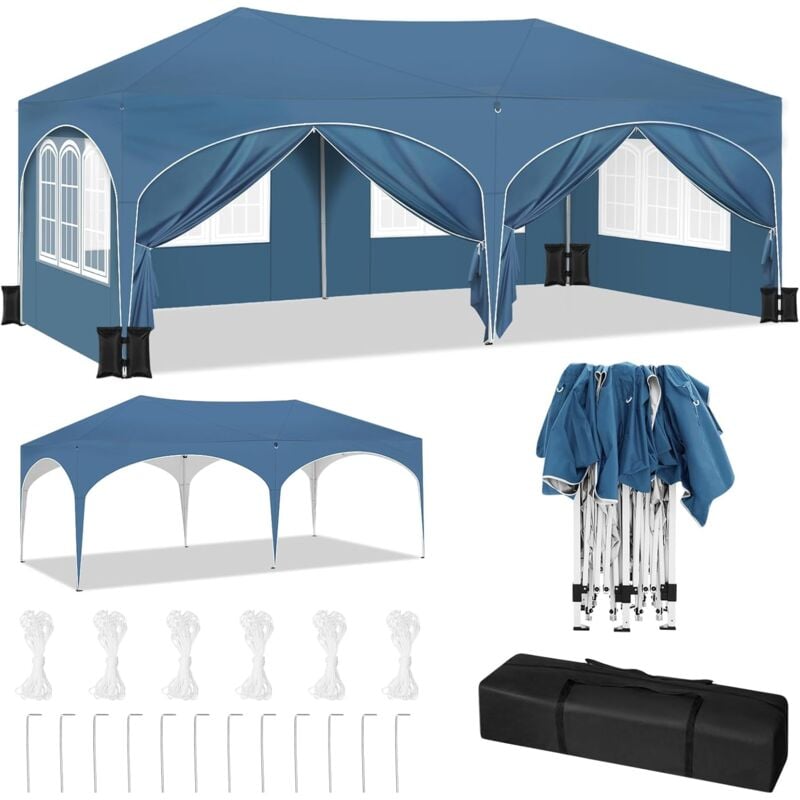 Woltu - Tonnelle de Jardin 3x6m Tonnelle Pliante avec 6 Parois Latérales et 4 Sacs de Sable, Hauteur Réglable, Imperméable, Protection de uv, avec