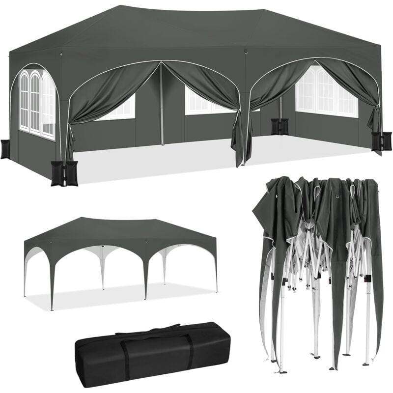 Woltu - Tonnelle de Jardin 3x6m Tonnelle Pliante avec 6 Parois Latérales et 4 Sacs de Sable, Hauteur Réglable, Imperméable, Protection de uv, avec