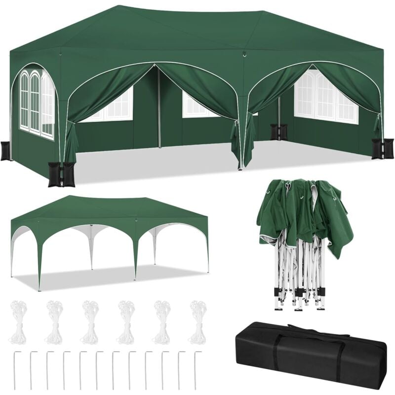 Tonnelle de Jardin 3x6m Woltu Tonnelle Pliante avec 6 Parois Latérales et 4 Sacs de Sable, Hauteur Réglable, Imperméable, Protection de uv, avec Sac
