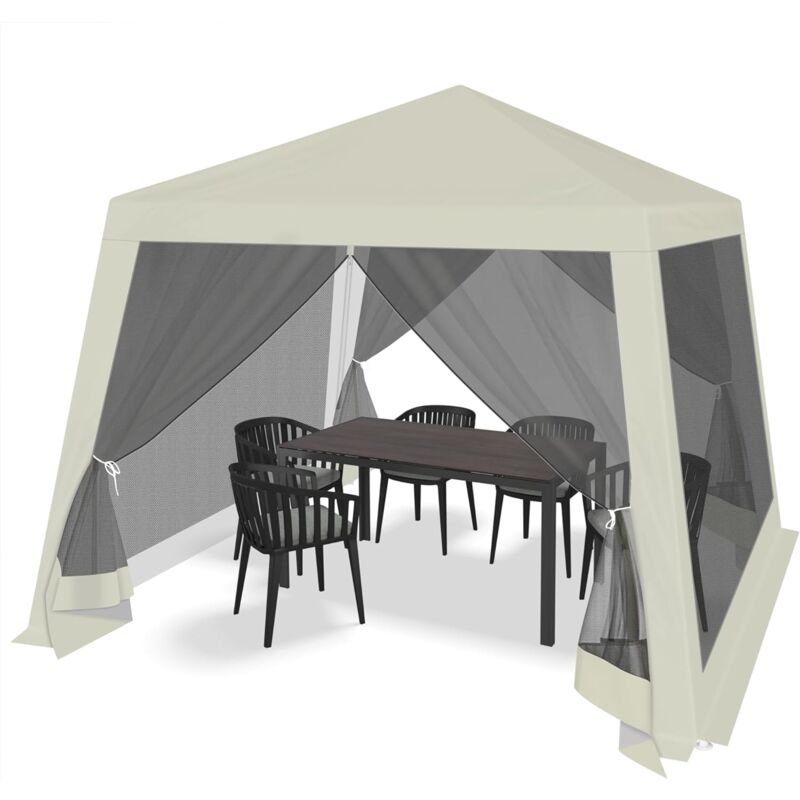 Tonnelle de Jardin Extérieur 3 x 3 m Woltu avec Moustiquaire, Pergola Jardin Extérieur, Tente de Réception, avec Parois Latérales en Maille, Beige