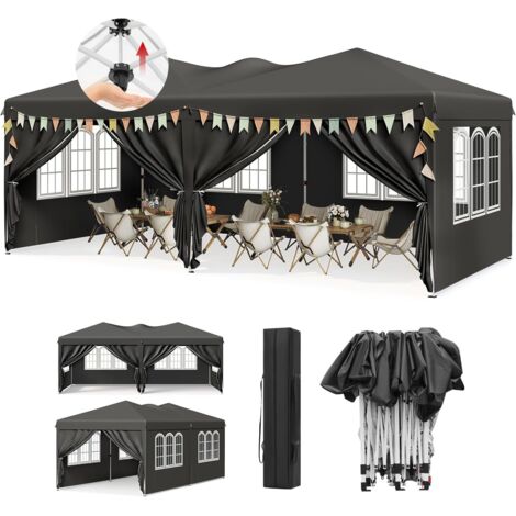 WOLTU Tonnelle de Jardin Extérieur 3x6m, Barnum Pliant avec 6 Parois Amovibles, Système Pop-up, Gris
