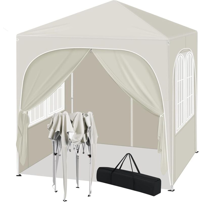 Tonnelle de Jardin 2x2m Woltu Pergola, Barnum, Tonnelle Pliante, Hauteur Réglable, Imperméable, Protection de uv, Beige