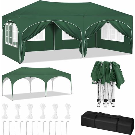 Woltu – Tonnelle pliante 3x6m – Hauteur réglable 250-258cm – Imperméable Oxford 210D – 6 parois avec fenêtres – Sac de transport inclus