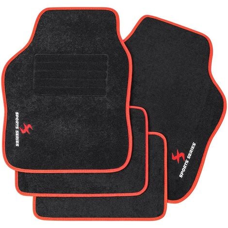 WOLTU Universal Car Floor Mats Set of 4 Car Floor Protectors Car or Van Carpet Covers Black Car Accessories with Letter Embroidery and Red Edging