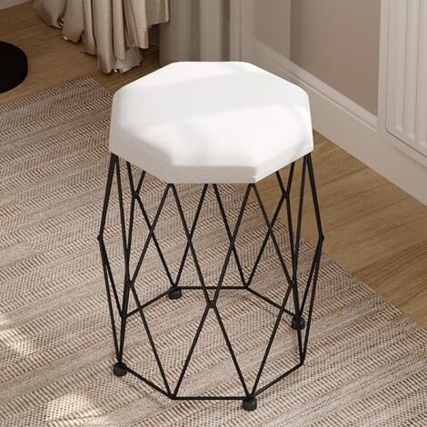 WOLTU Velvet Dressing Table Stool Metal Frame, Black + White