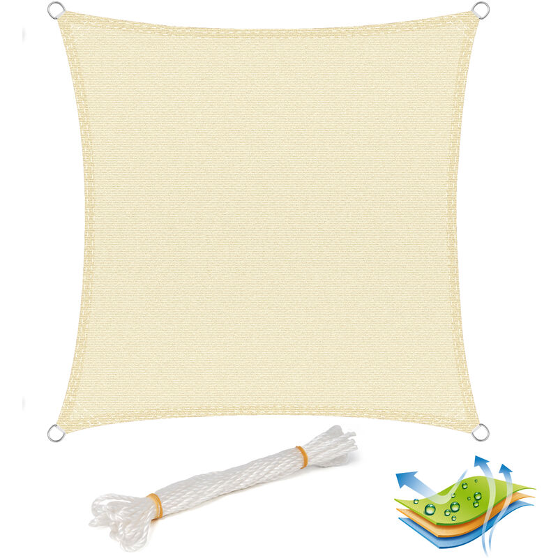 Voile d'ombrage carré 5x5m, en hdpe, protection contre le soleil avec protection uv pour jardin/terrasse, Crème - Woltu