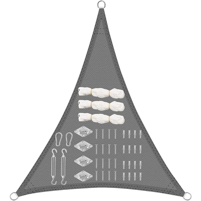 Voile d'ombrage Triangulaire 5x7x7 m, en hdpe, Perméable à l'air Protection uv avec kit de Fixation, Gris - Woltu