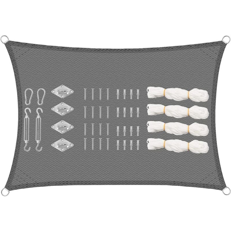 Voile d'ombrage rectangulaire 5x7m, en hdpe, Perméable à l'air Protection uv avec kit de Fixation, Gris - Woltu