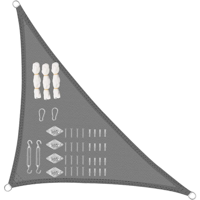 Voile d'ombrage Triangulaire en hdpe. Perméable à l'air Protection uv avec kit de Fixation. 3.6x3.6x5.1m. Gris - Woltu