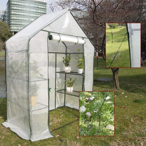 WOLTU Walk In Greenhouse Garden Plastic Frame Shelves Reinforced Plant Grow 143cm x 73cm x 195cm White