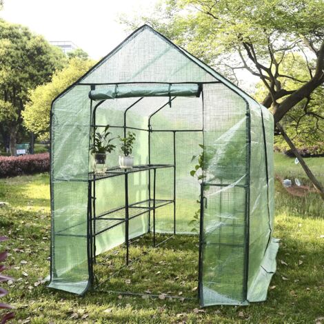 WOLTU Walk In Greenhouse Garden Plastic Frame Shelves Reinforced Plant Grow 143x215x195cm Green