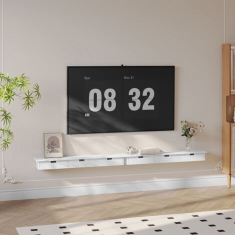WOLTU Wandregal 2er Set, Wandboard mit 3 Schubladen, Hängeregal Schweberegal, bis 10 kg belastbar, für Küche Flur Wohnzimmer, 93.5x15x10 cm, Weiß