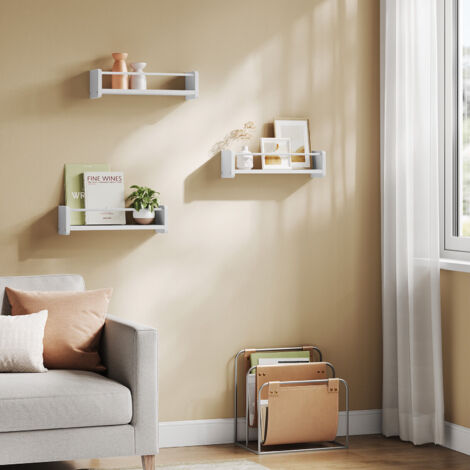 WOLTU Wandregal 3er Set, Schweberegale Hängeregal mit Metallstange, Wandboard 2 Montagemöglichkeiten, Multifunktional  für Badezimmer, Schlafzimmer, Wohnzimmer, Küche, Weiß