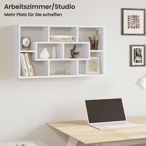 WOLTU Wandregal Hängeregal mit 8 Fächern Schweberegal Bücherregal Küchenregal Wandboard Schweberegal für Küche Wohnzimmer Schlafzimmer 48x16x85 cm, Weiß