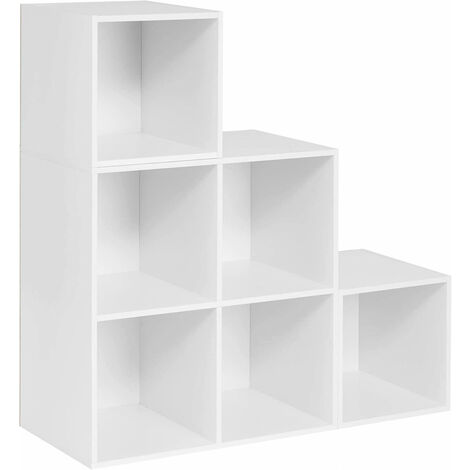 WOLTU weißes Regal für Buch Spielzeug, Bücherregal mit 6 Fächern, Schrank für Wohnzimmer Schlafzimmer, Raumteil aus Holzewerkstoff, Würfelregal Stufenregal 90x90x30 cm