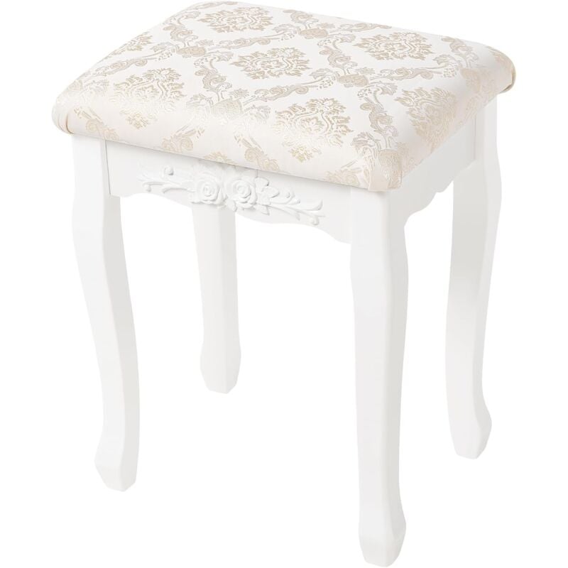 White Dressing Table Stool. Soft Padded Vanity Stool 40x30x50cm. Makeup Chair for Bedroom. Baroque Style - Woltu