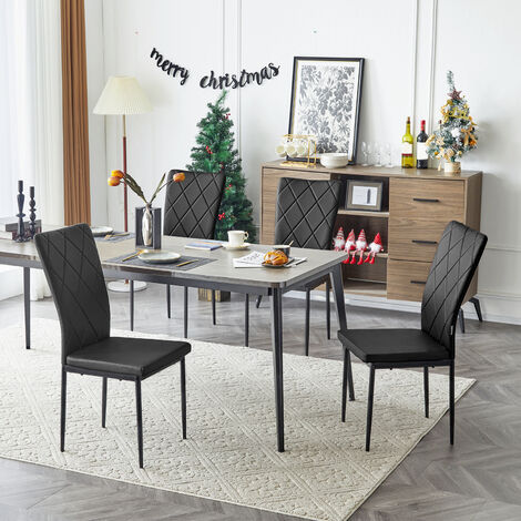 WOLTU WOLTU 4er Esszimmerstühle mit hohe Rückenlehne Küchenstuhl Polsterstuhl gepolsterter Stuhl aus Kunstleder Metallbeine für Esszimmer Küche Wohnzimmer belastbar 150kg Schwarz