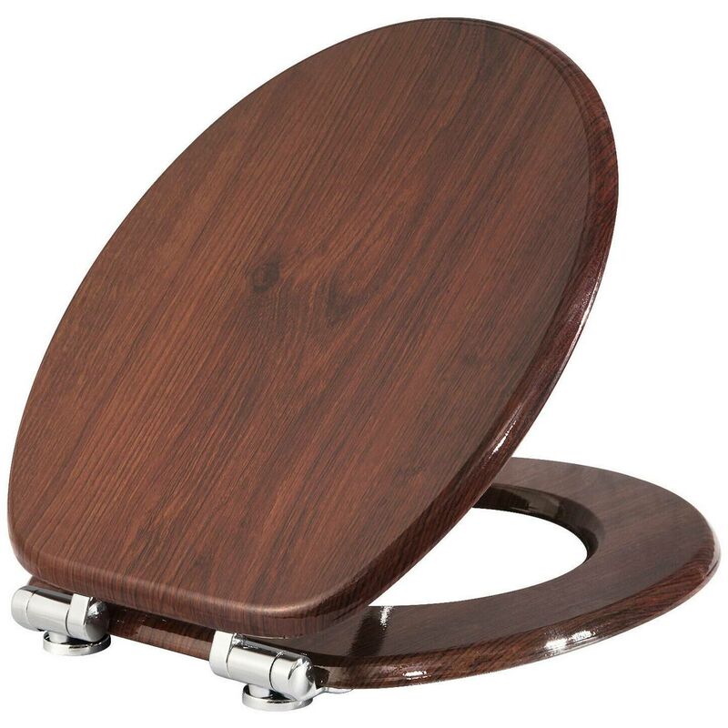 Wooden Toilet Seats Soft Close wc Seat Hinge Ideal for Standard Toilet Dark Beech - Woltu