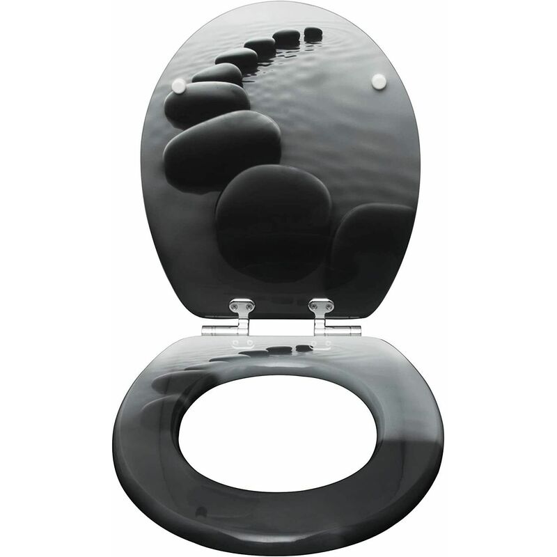 WOLTU Wooden Soft Close Toilet Seats with Adjustable Hinge Toilet Lid Seat Cover Black stones