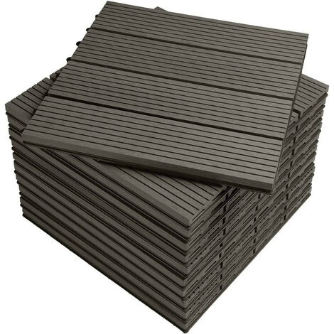 WOLTU WPC Terrassenfliesen Terrassendielen Fliese in Holzoptik Bodenbelag mit klicksystem Grau (11 Stück / 1 m²)