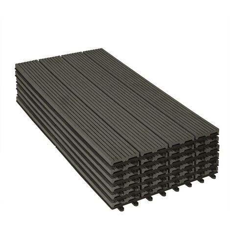 WOLTU WPC Terrassenfliesen Terrassendielen Holz-Optik 30x60cm, Fliese Bodenfliese Klickfliese mit klicksystem Bodenbelag (6 Stück / 1 m²) Grau