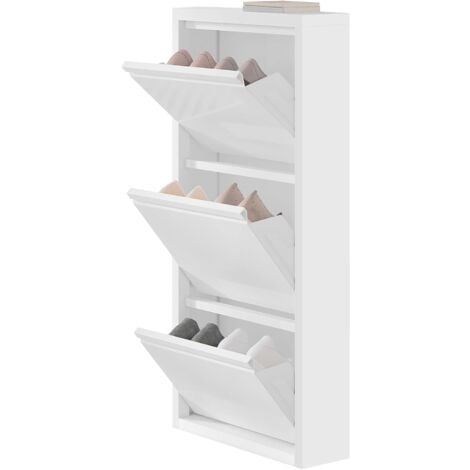 WOLTU Zapatero 3 Puertas Estantes Metálicos 50x15x106cm Blanco