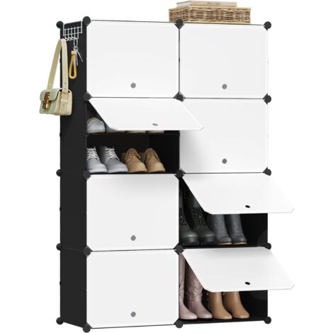WOLTU Zapatero modular de 8 compartimentos, 32 pares de zapatos, ahorra espacio, blanco