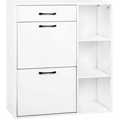 WOLTU Zapatero, Zapatero con estantes abiertos, Zapatero con cajón, 80x30x90cm, Blanco