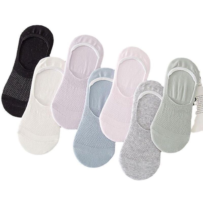 Women's Thin Invisible Socks, Hidden Non-Slip Invisible Socks with Nylon and Cotton Lining, Low Cut for Flat Shoes, 7 Pack.