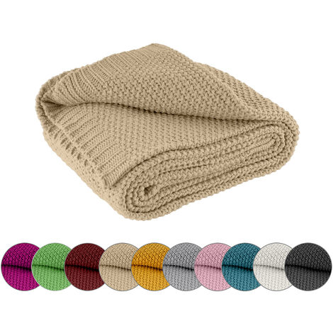 WOMETO beige - warme weiche Strickdecke mit edlem und schlichten Strickmuster