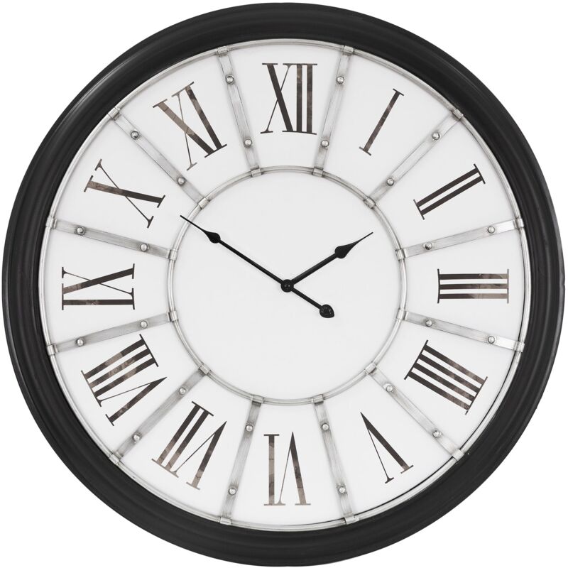 Womo-design - Grande Horloge Murale xxl Göteborg Ronde Ø71 cm Blanc-Noir, en Bois-Métal, Style Vintage, Décoration Rétro, Chiffres Romains, Mouvement