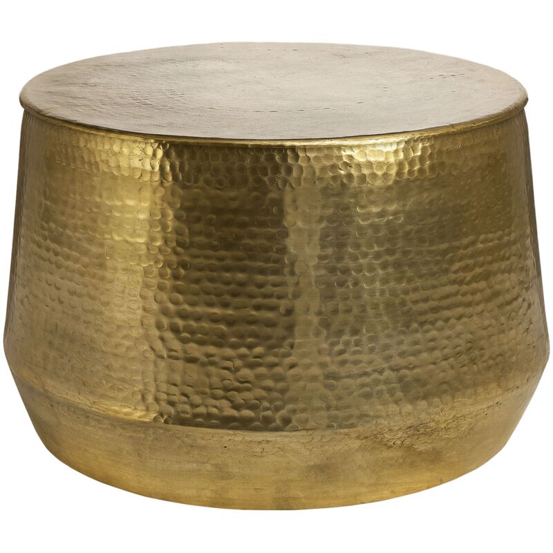 Womo-design - Table Basse Martelée de Salon - Table d'Appoint Ronde Artisanale ø 60 x 37 cm - en Aluminium Doré - Design Oriental - Finition Martelée