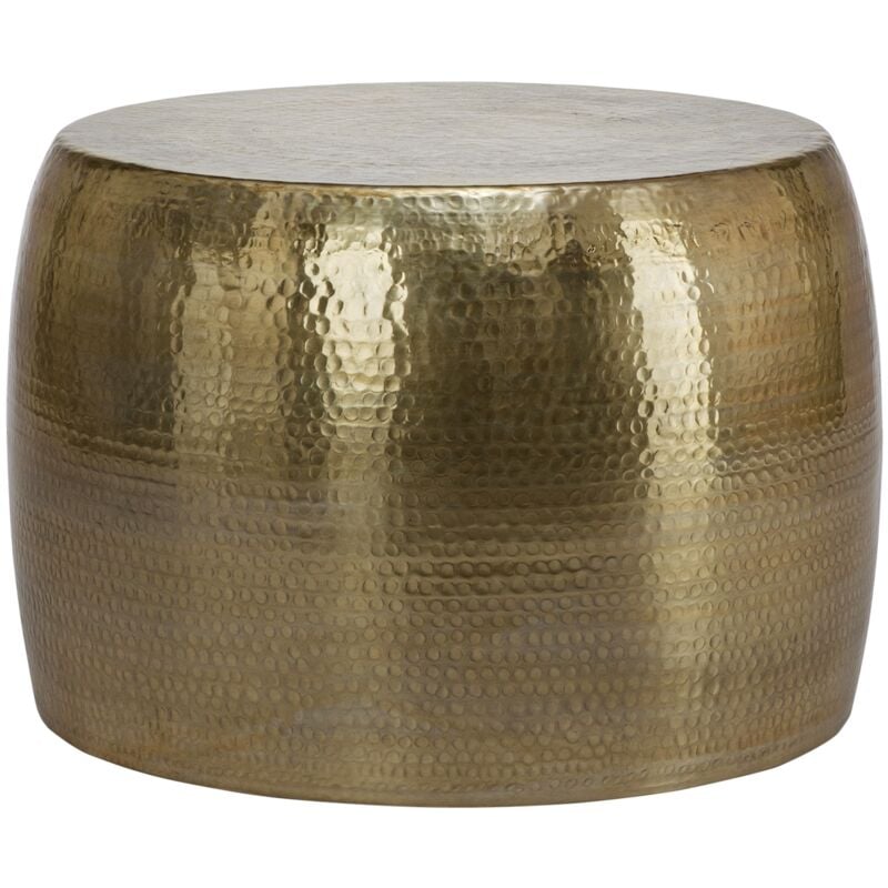 Womo-design - Table Basse Martelée de Salon - Table d'Appoint Ronde Artisanale ø 59 x 41 cm - Aluminium Doré - Design Oriental - Finition Martelée