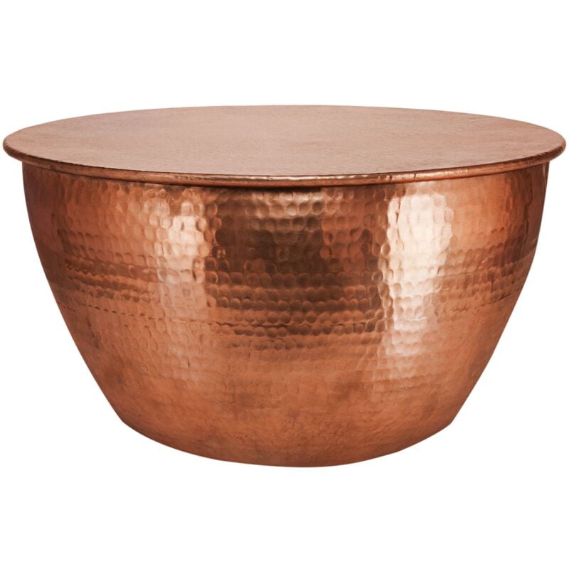 Womo-design - Table Basse Martelée de Salon - Table d'Appoint Ronde Artisanale ø 60x30,5 cm - Aluminium Cuivre - Design Oriental - Finition Martelée