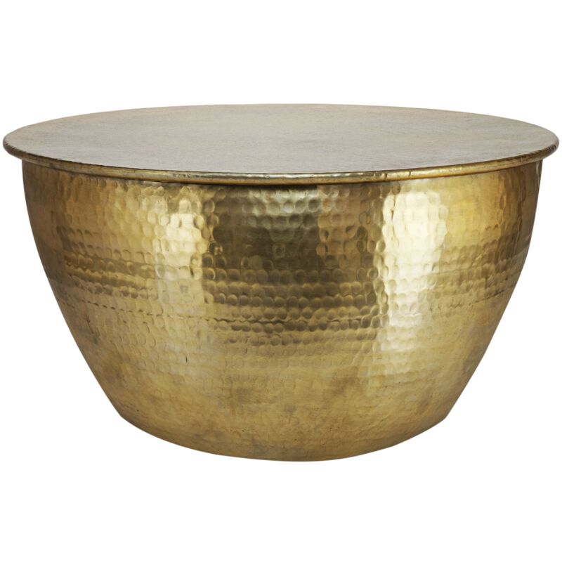 Womo-design - Table Basse Martelée de Salon - Table d'Appoint Ronde Artisanale ø 60x30,5 cm - Aluminium Doré - Design Oriental - Finition Martelée