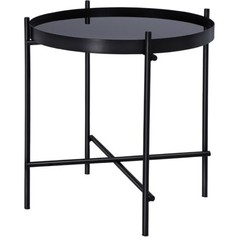 WOMO-DESIGN Table Basse Ronde - Ø 43 x 45 cm - Noir - Plateau en Verre - Cadre en Métal peint par poudrage - Table de Salon - Table d'Appoint en Miroir - Bout de Canapé - Design Moderne et Simple