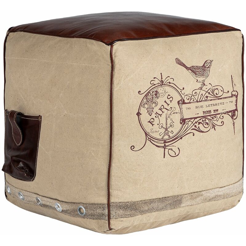 

Taburete cuadrado asiento cuero/lienzo otomano puf cubo Tampa 45 cm ® - Womo-design