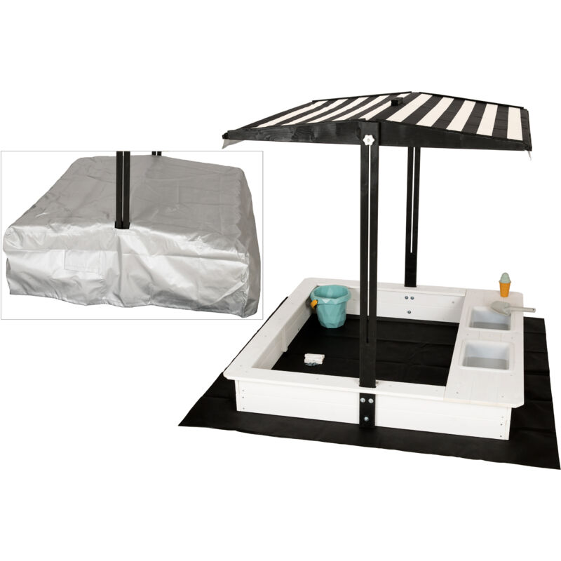 Wondermake® Bac à sable en bois avec couvercle plastique oxford 420D pour enfants, avec bancs, siège, sol, carré, rectangulaire extérieur, pour