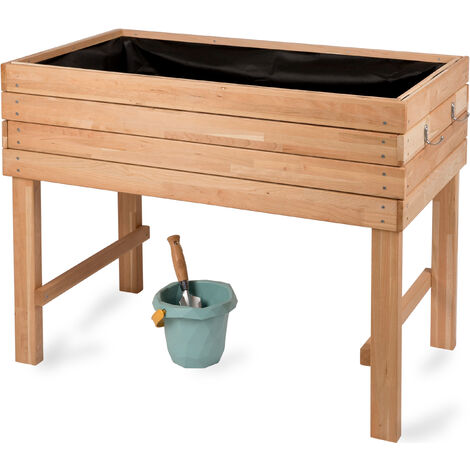 WONDERMAKE® Hochbeet aus KIRSCHBAUM Holz groß für Garten Balkon Terrasse, Pflanzkasten Bausatz XL hochwertig rechteckig mit Innen-Folie, Kräuterbeet Pflanzenkasten deko, braun