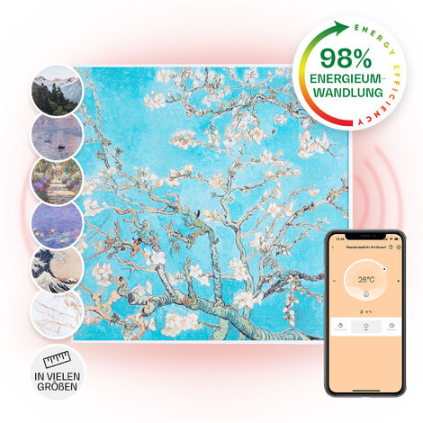 Wonderwall Air Art Smart Infrarotheizung 60x60cm 350W Wandinstallation App-Steuerung Mandelblüten - Weiß