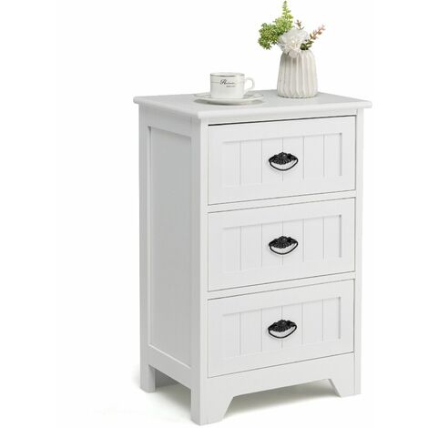 Wood 3-Drawer Bedside Table Vintage Nightstand Accent End Table Sofa Side Table