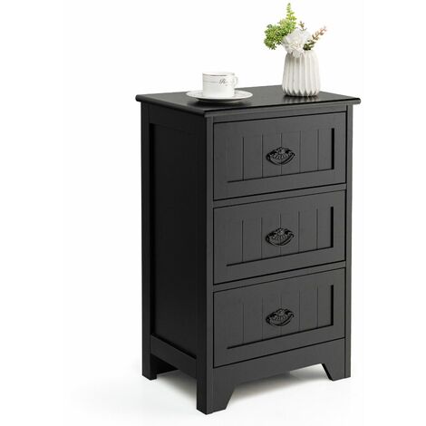 Wood 3-Drawer Bedside Table Vintage Nightstand Accent End Table Sofa Side Table