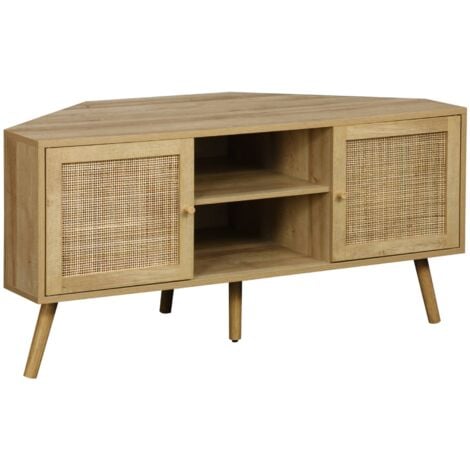 SWEEEK Wood and cane decor corner TV unit, 2 doors, 1 shelf, 115cm