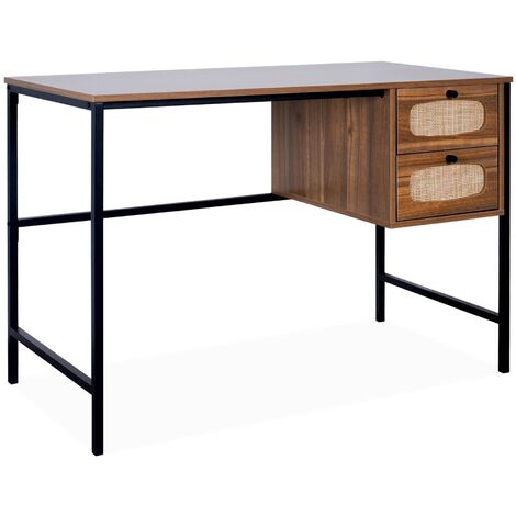 Wood and cane desk, Retro, Natural, 55x110x76 cm